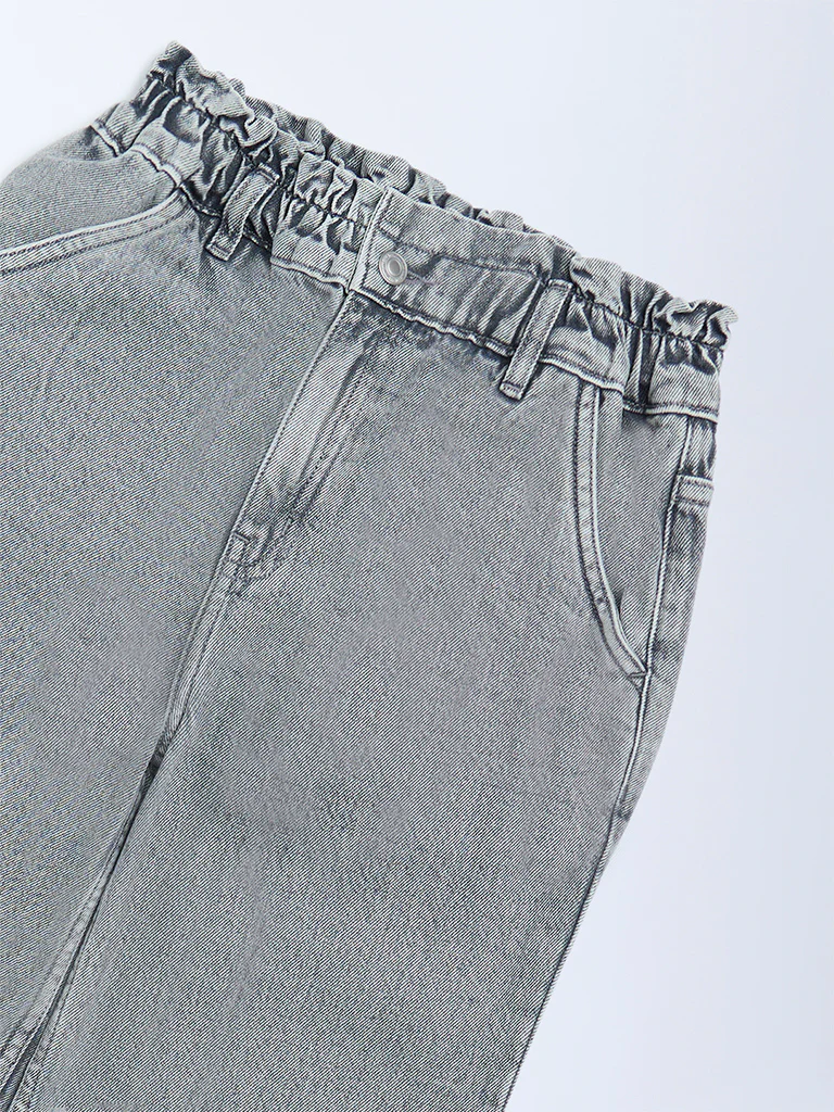Y&F Kids Girls Grey Washed Straight-Fit High-Rise Jeans - Image 5