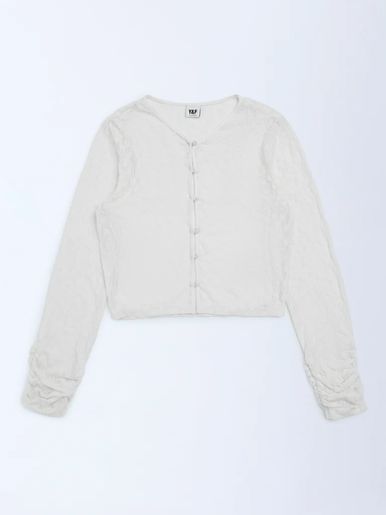 Y&F Kids Girls Ivory Floral Lace Top - Image 3
