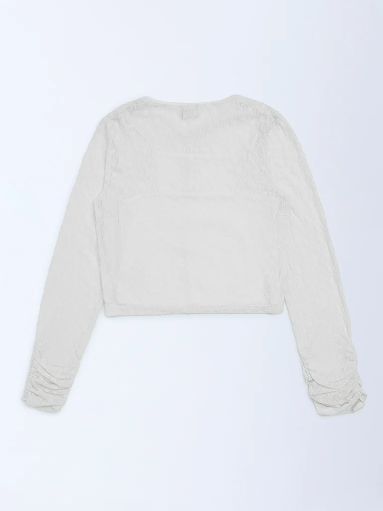 Y&F Kids Girls Ivory Floral Lace Top - Image 4