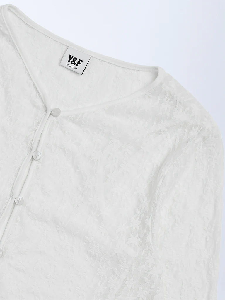 Y&F Kids Girls Ivory Floral Lace Top - Image 5