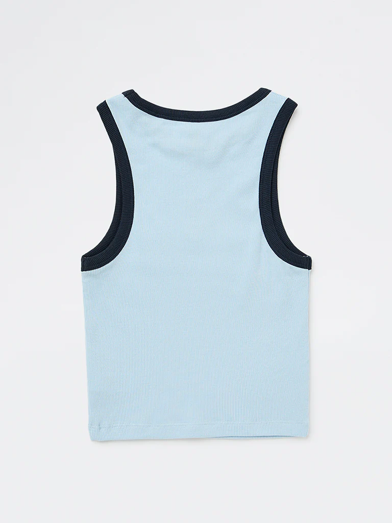 Y&F Kids Girls Light Blue Cat Embroidered Cotton-Blend Top - Image 5