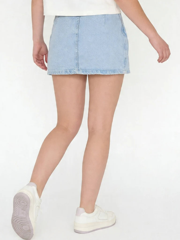 Y&F Kids Girls Light Blue Faded High-Rise Denim Skirt - Image 2