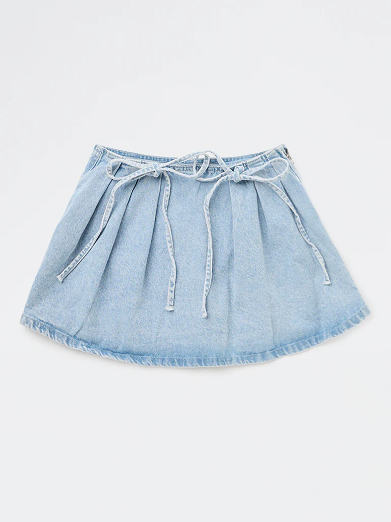 Y&F Kids Girls Light Blue Faded High-Rise Denim Skirt - Image 3