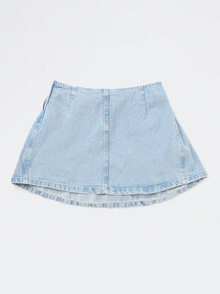 Y&F Kids Girls Light Blue Faded High-Rise Denim Skirt - Image 4