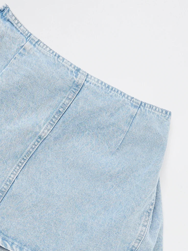 Y&F Kids Girls Light Blue Faded High-Rise Denim Skirt - Image 5