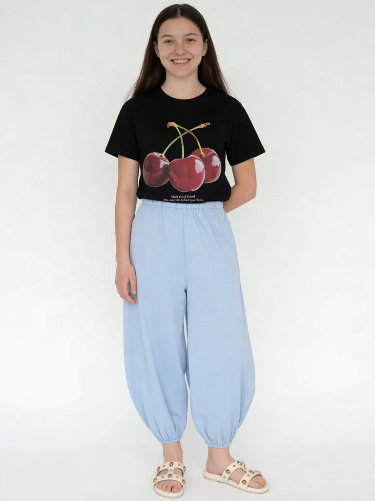 Y&F Kids Girls Light Blue High-Rise Cotton Pants