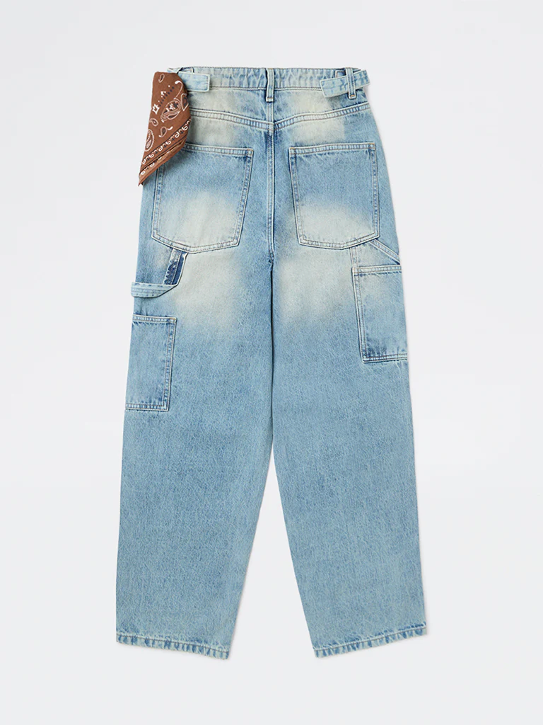 Y&F Kids Girls Light Blue Washed Relaxed-Fit High-Rise Jeans - Image 2