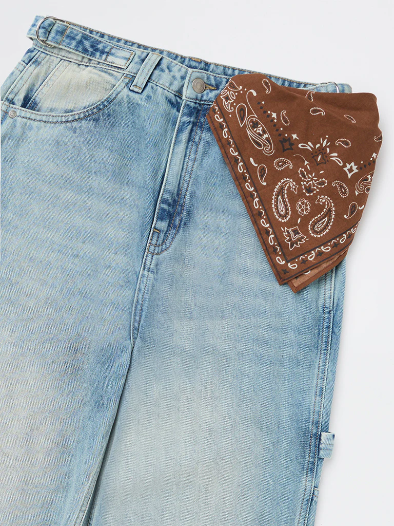 Y&F Kids Girls Light Blue Washed Relaxed-Fit High-Rise Jeans - Image 3