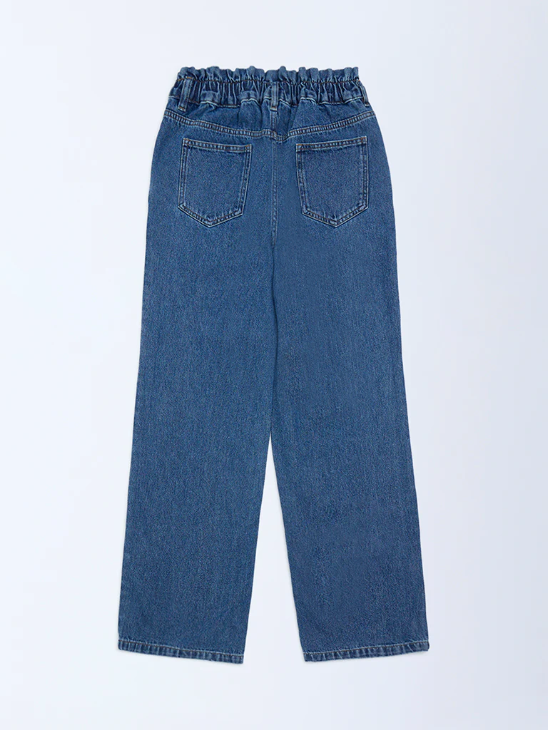 Y&F Kids Girls Light Blue Washed Straight-Fit High-Rise Jeans - Image 2
