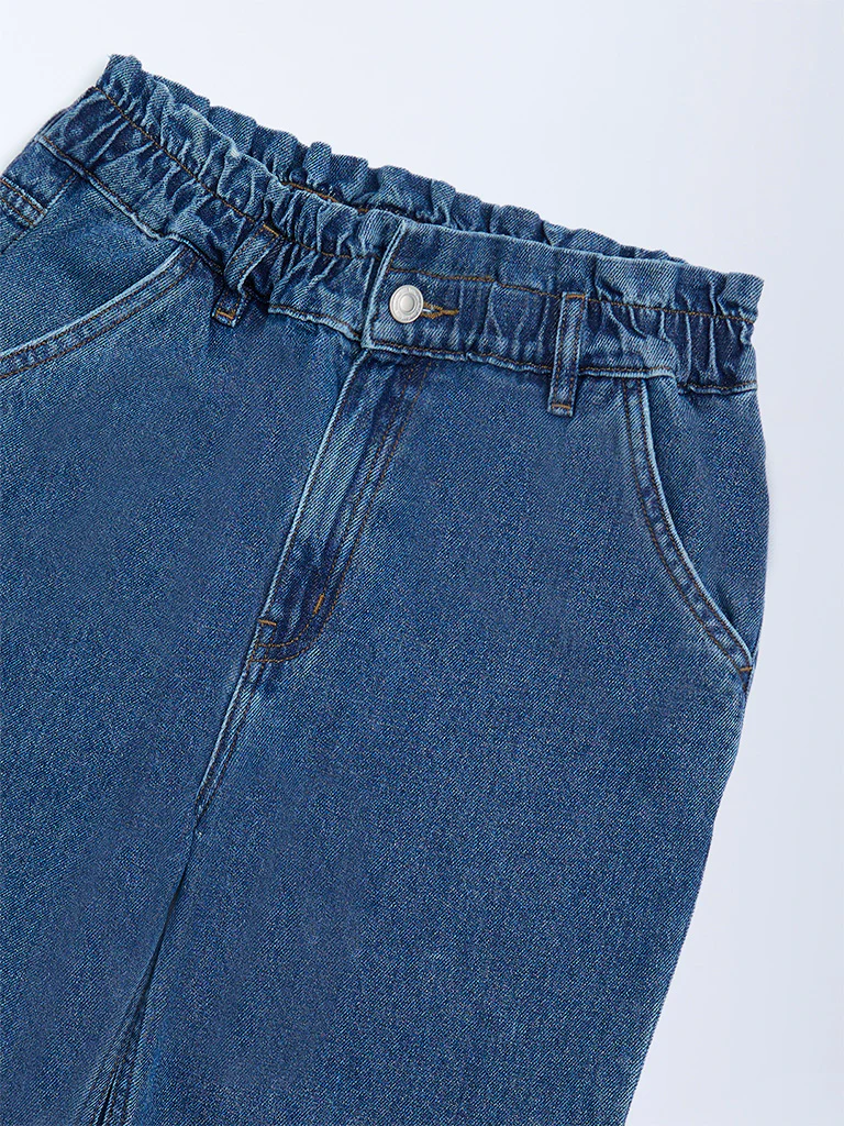 Y&F Kids Girls Light Blue Washed Straight-Fit High-Rise Jeans - Image 3