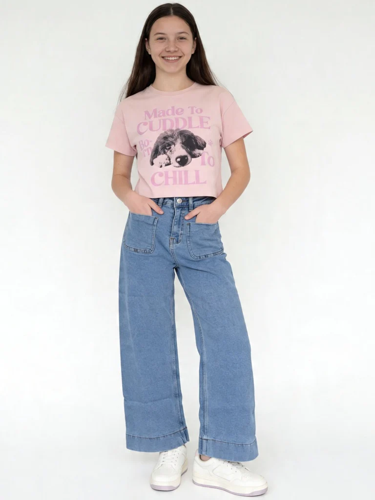 Y&F Kids Girls Light Blue Wide Leg Jeans