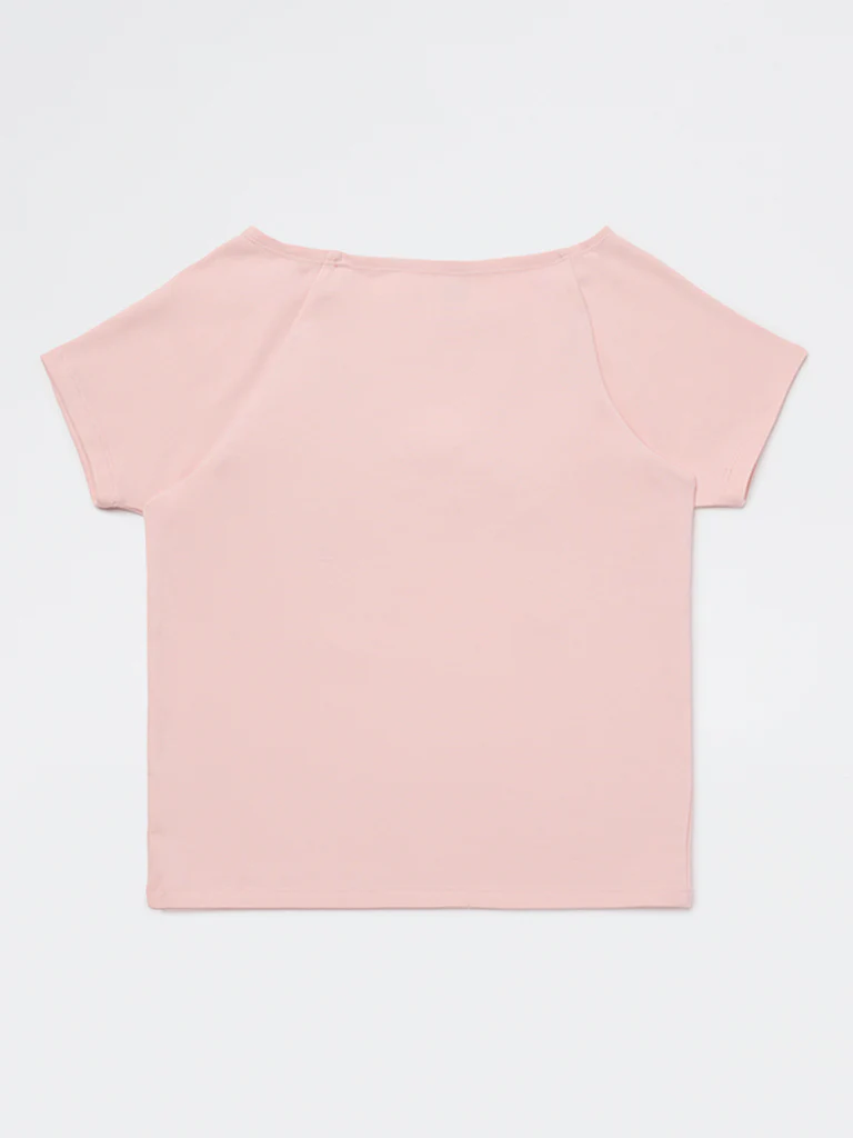 Y&F Kids Girls Light Pink Bow Design Cotton-Blend Top - Image 3