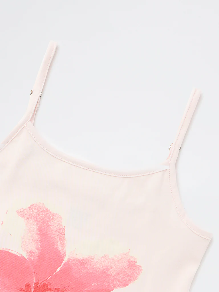 Y&F Kids Girls Light Pink Floral Design Cotton-Blend Top - Image 4