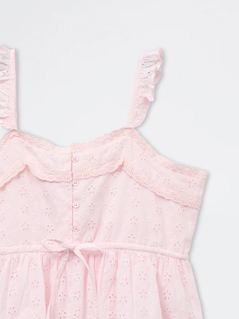 Y&F Kids Girls Light Pink Schiffli Embroidered Cotton Top - Image 3