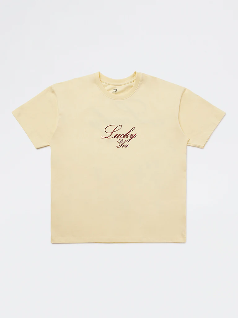 Y&F Kids Girls Light Yellow Graphic Design Cotton T-Shirt