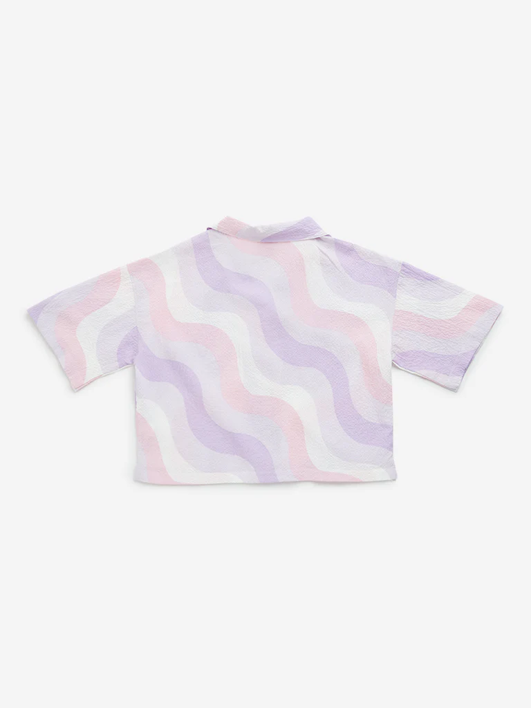 Y&F Kids Girls Multicolour Abstract Cropped Cotton Shirt - Image 3