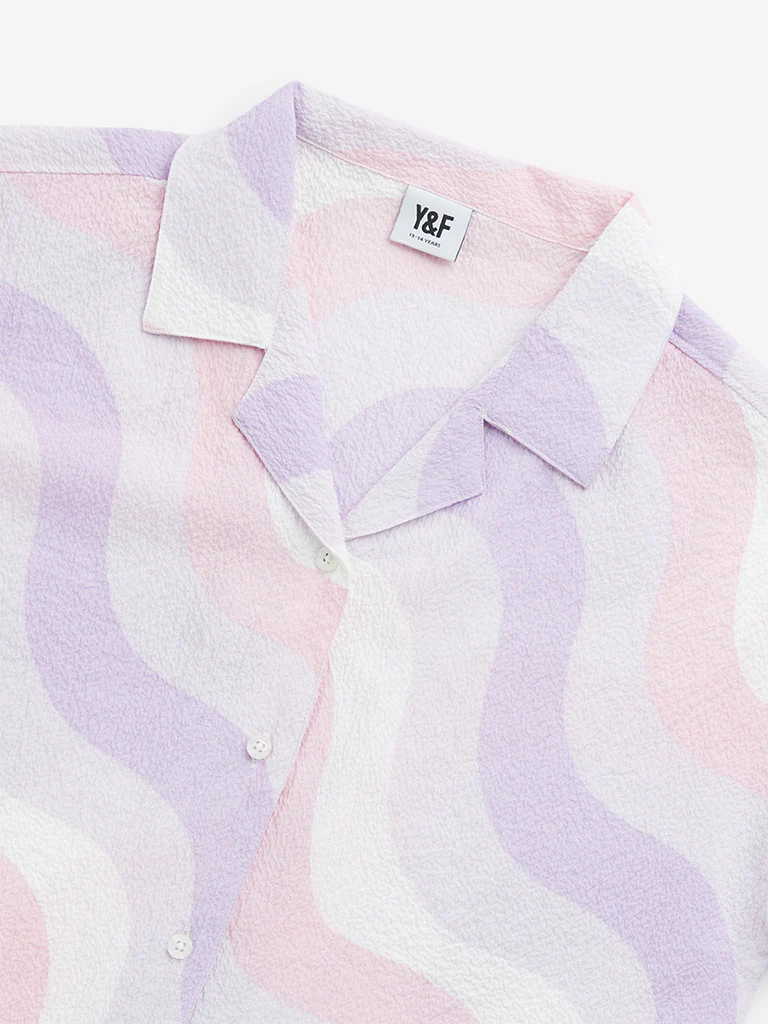 Y&F Kids Girls Multicolour Abstract Cropped Cotton Shirt - Image 4