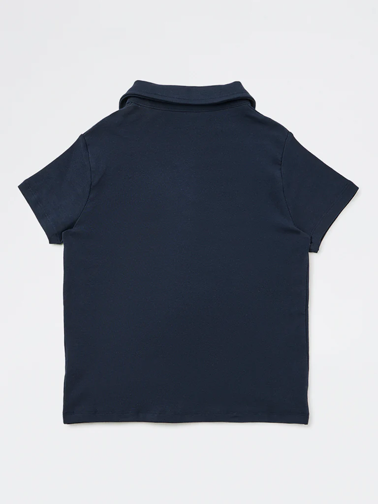 Y&F Kids Girls Navy Cotton-Blend Tie Detailed Top - Image 2