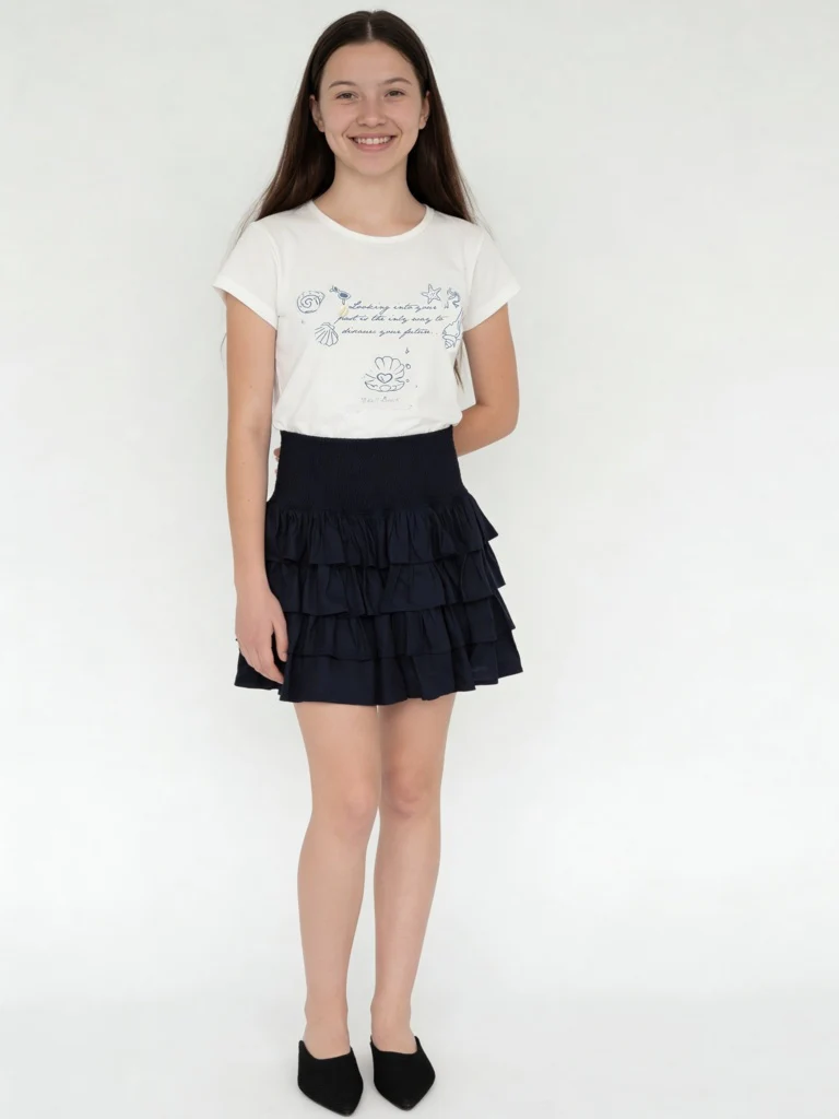 Y&F Kids Girls Navy Ruffled High-Rise Tiered Skirt