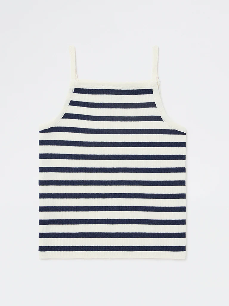 Y&F Kids Girls Navy Striped Cotton-Blend Top - Image 4