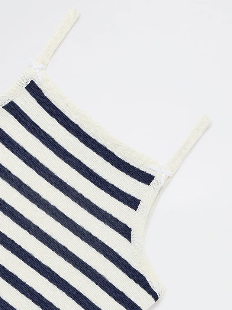 Y&F Kids Girls Navy Striped Cotton-Blend Top - Image 5