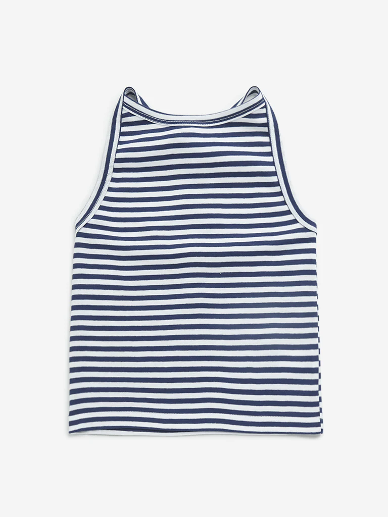 Y&F Kids Girls Navy Striped Halter-Neck Cotton Top