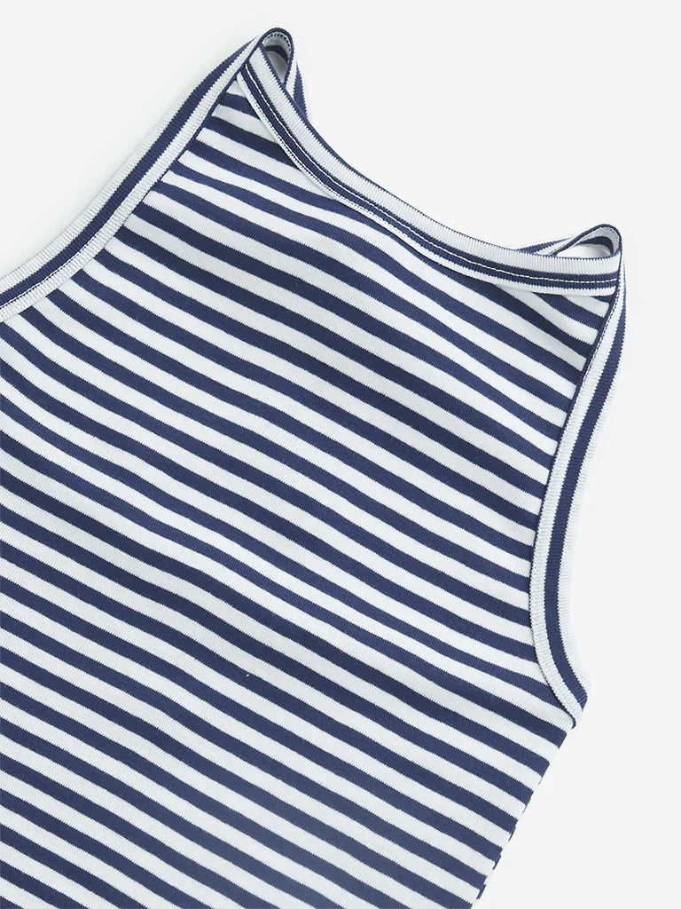 Y&F Kids Girls Navy Striped Halter-Neck Cotton Top - Image 4