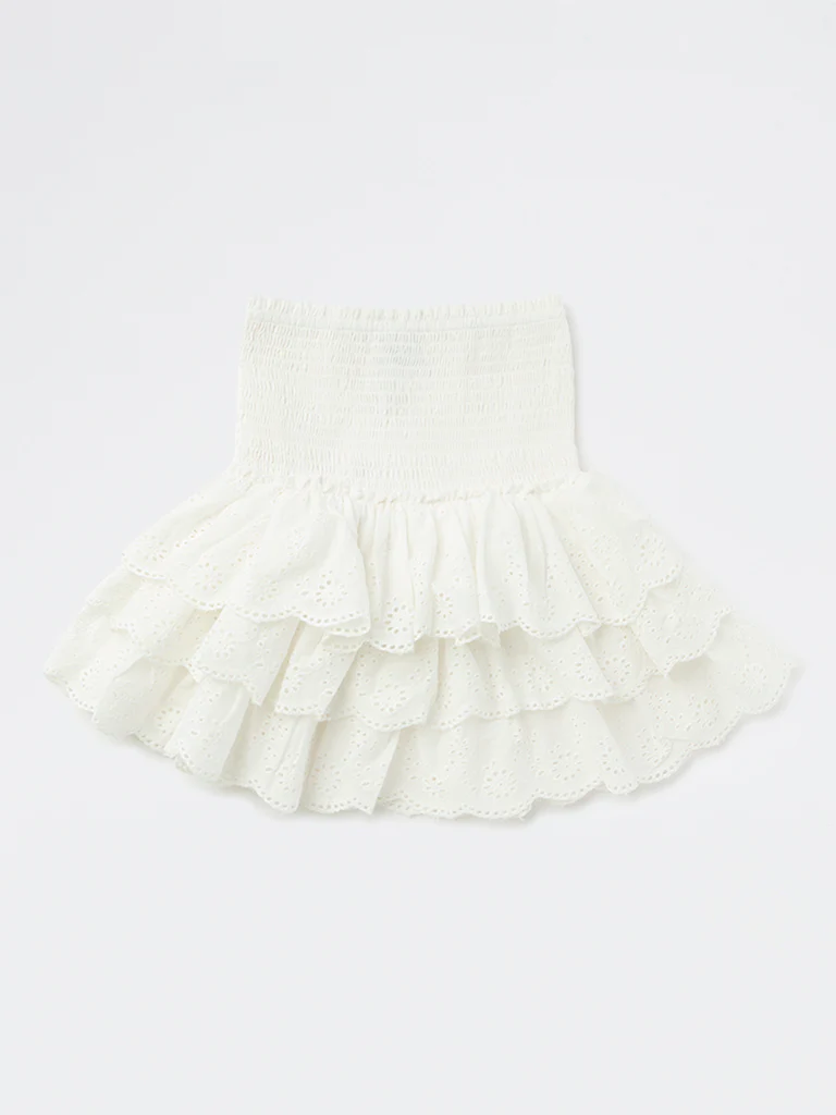Y&F Kids Girls Off-White Embroidered High-Rise Cotton Skirt - Image 3
