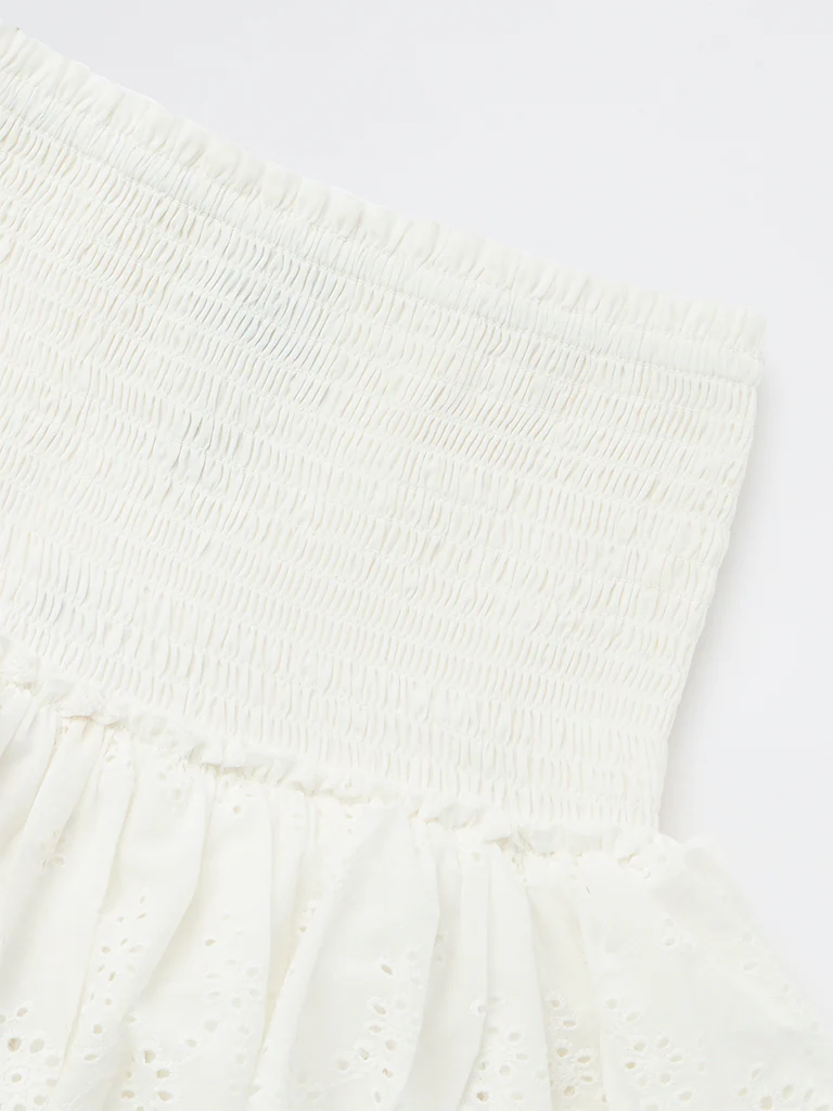Y&F Kids Girls Off-White Embroidered High-Rise Cotton Skirt - Image 5