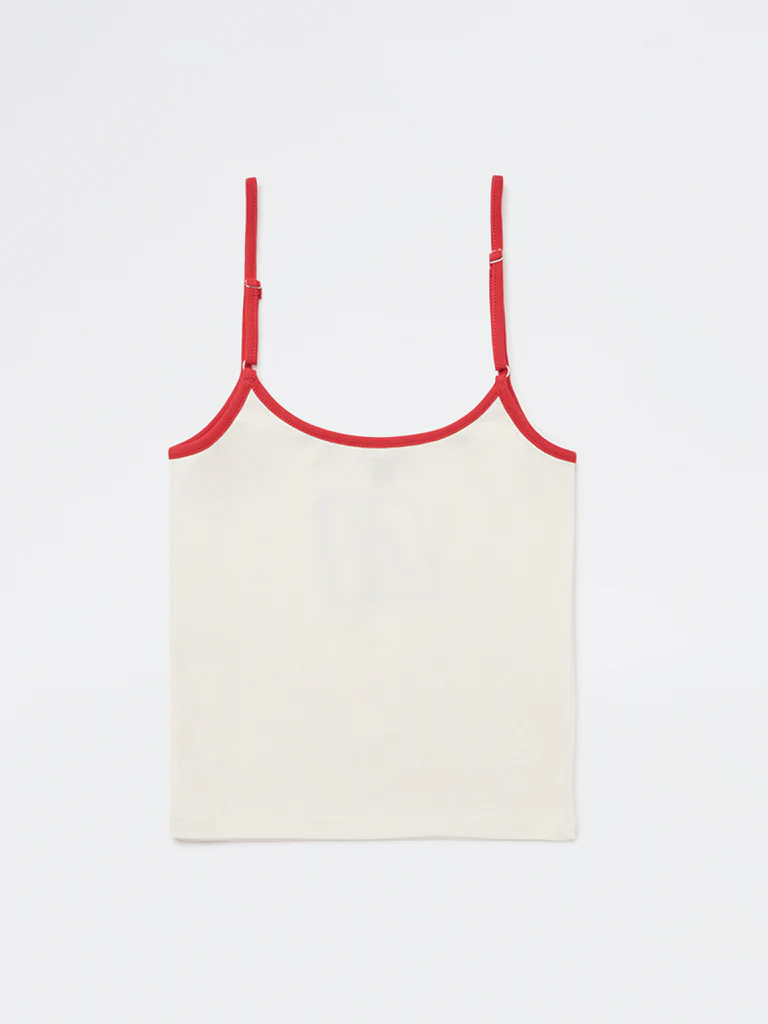 Y&F Kids Girls Off-White Printed Cotton-Blend Spaghetti Top - Image 2