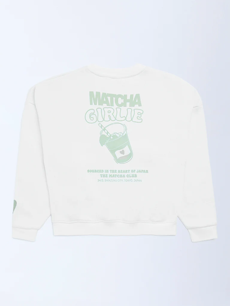 Y&F Kids Girls Off-White Printed Cotton-Blend Sweatshirt - Image 3