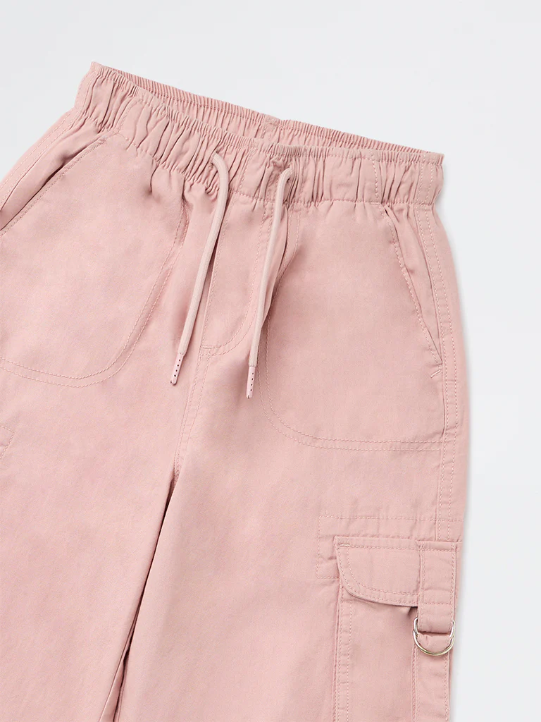 Y&F Kids Girls Pink Cargo-Style Mid-Rise Cotton Pants - Image 4