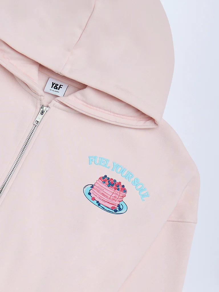 Y&F Kids Girls Pink Cotton-Blend Hoodie - Image 4