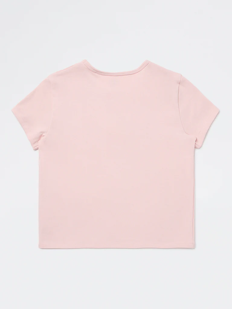 Y&F Kids Girls Pink Embellished Cotton-Blend T-Shirt - Image 3