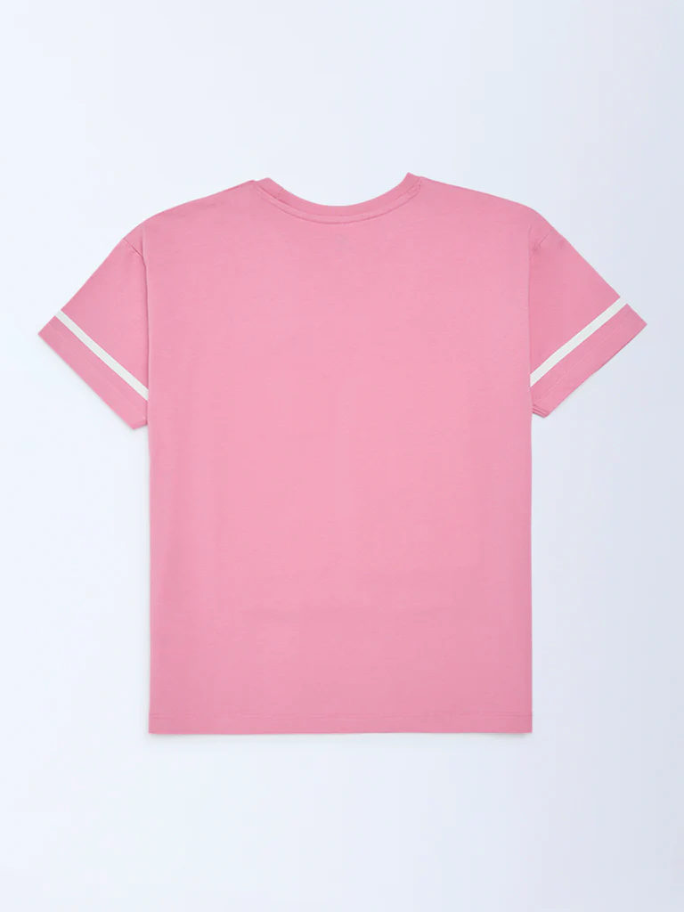 Y&F Kids Girls Pink Printed Cotton T-Shirt - Image 2