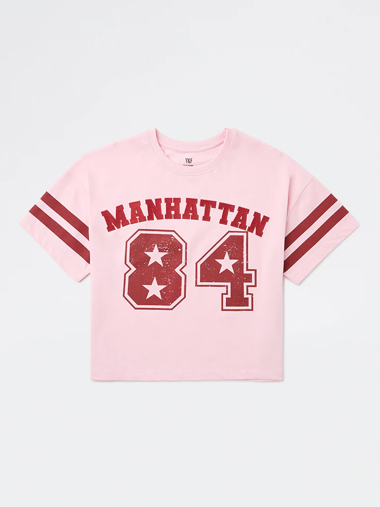 Y&F Kids Girls Pink Printed Cotton T-Shirt - Image 3