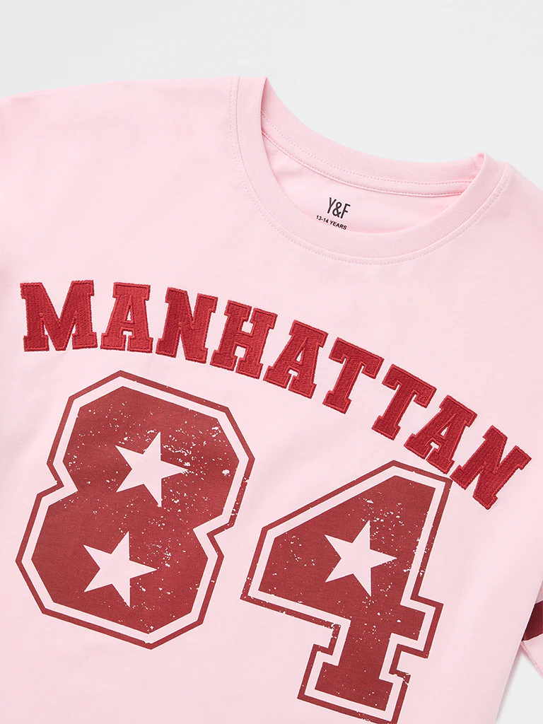 Y&F Kids Girls Pink Printed Cotton T-Shirt - Image 5