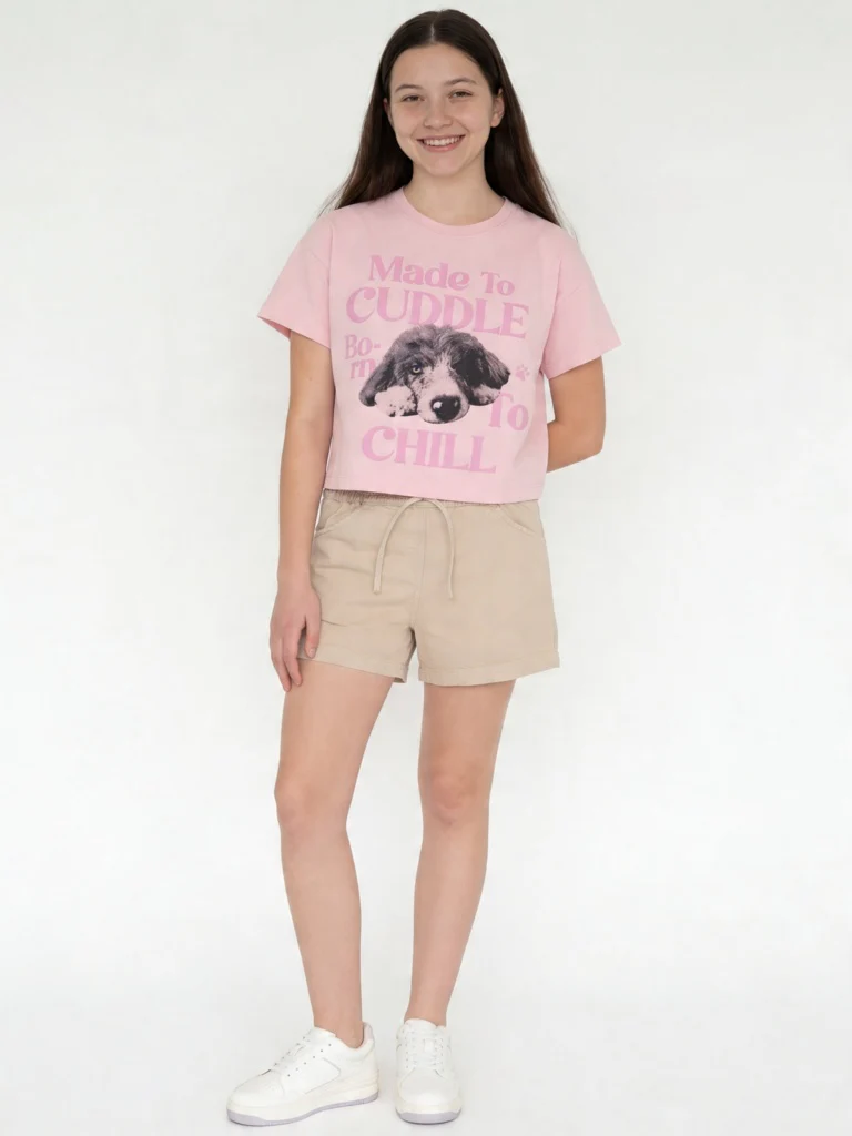 Y&F Kids Girls Pink Printed Cotton T-Shirt