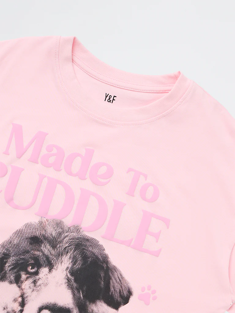Y&F Kids Girls Pink Printed Cotton T-Shirt - Image 6