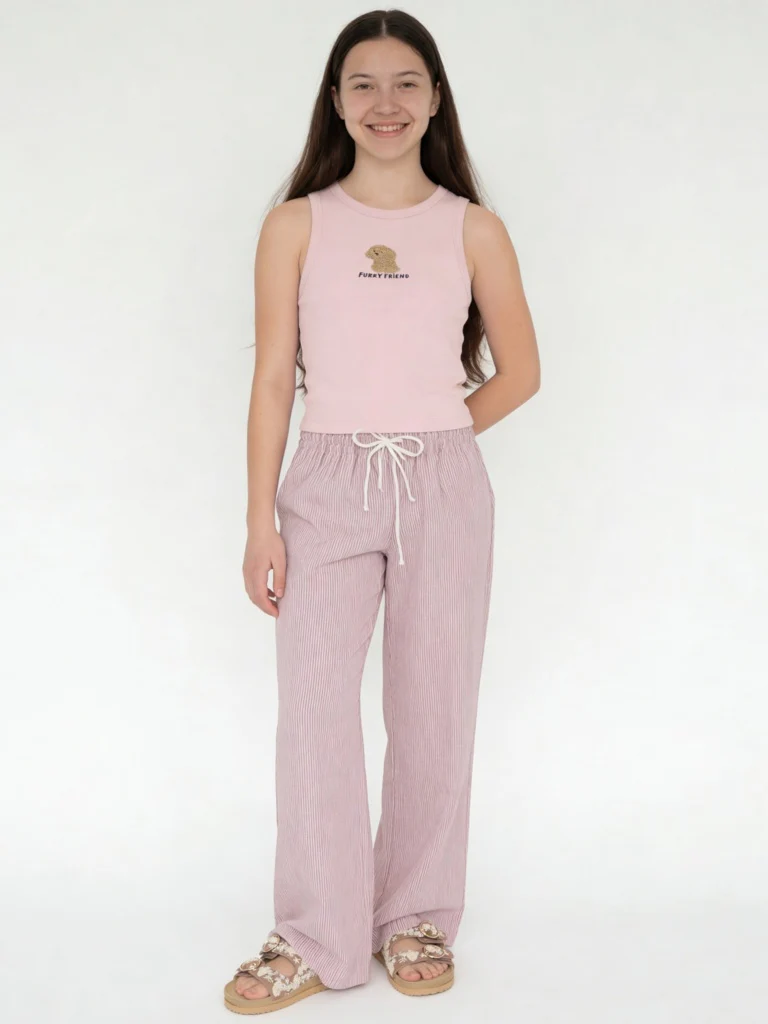 Y&F Kids Girls Pink Ribbed Cotton-Blend Top