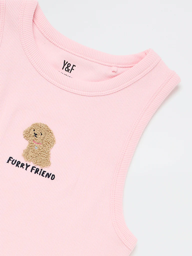 Y&F Kids Girls Pink Ribbed Cotton-Blend Top - Image 6