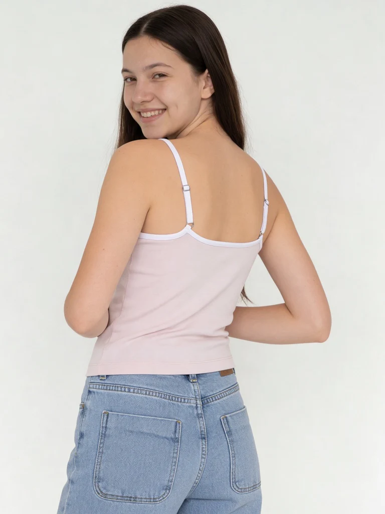 Y&F Kids Girls Pink Side Stripe Cotton-Blend Camisole Top - Image 2