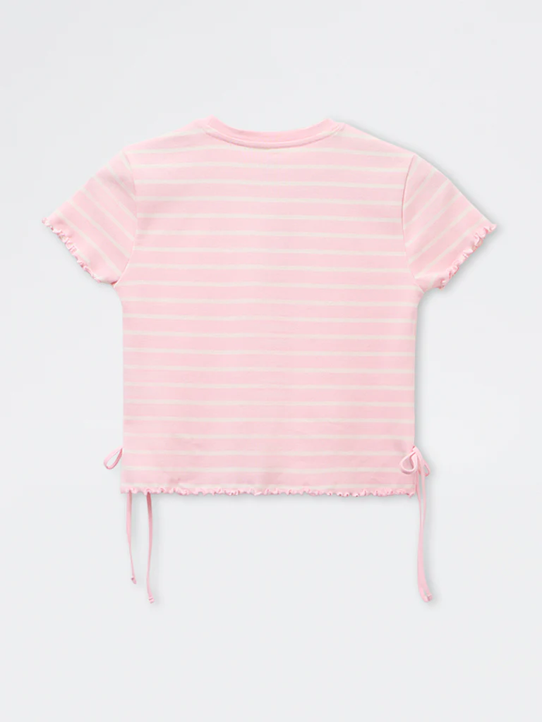 Y&F Kids Girls Pink Striped Cotton-Blend T-Shirt - Image 5