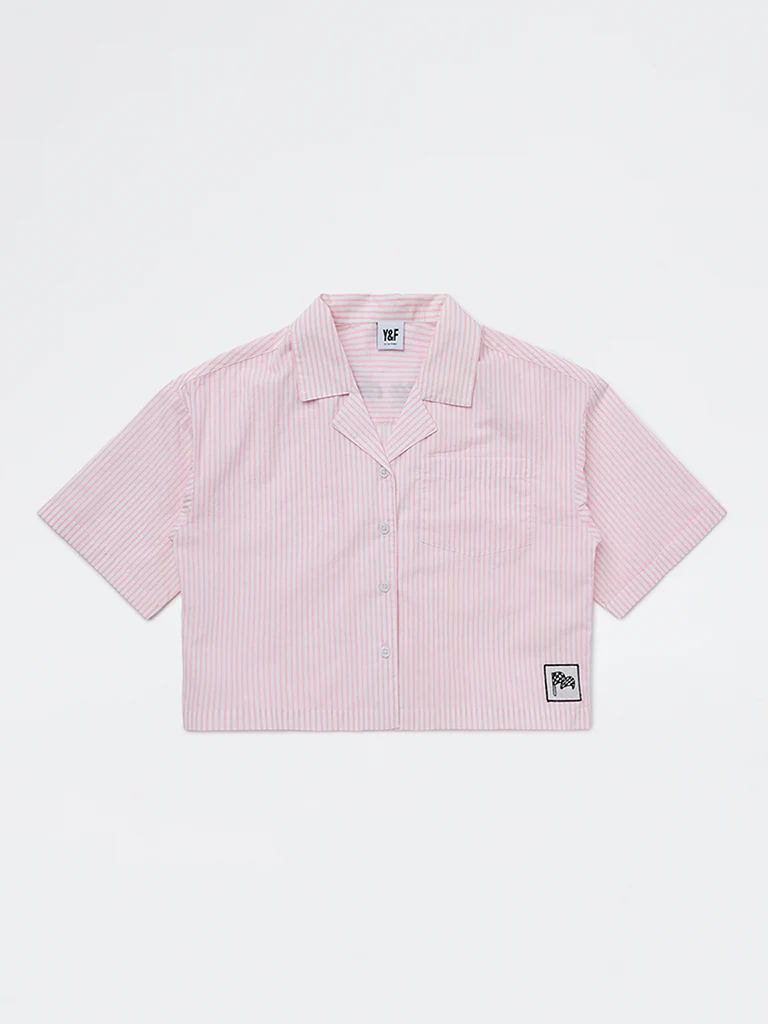 Y&F Kids Girls Pink Striped Cotton Shirt