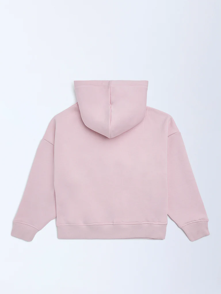 Y&F Kids Girls Pink Text Design Cotton-Blend Hoodie - Image 2