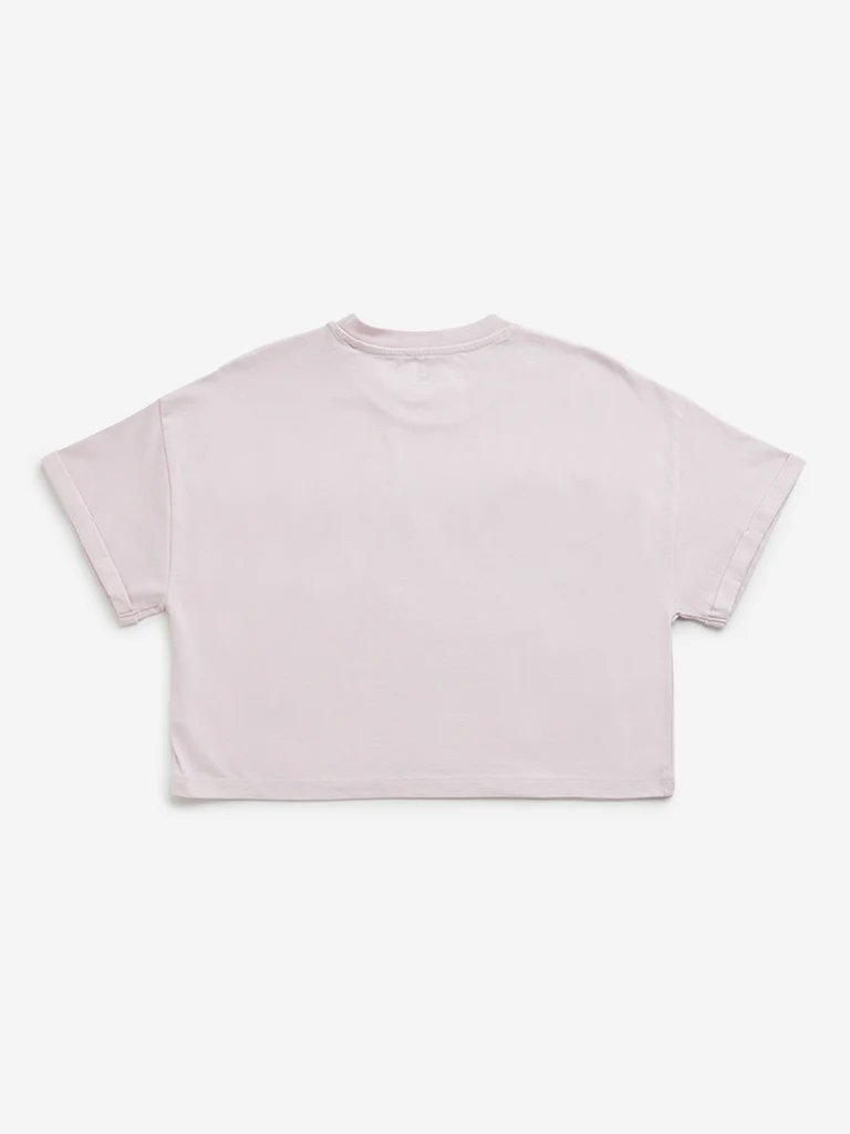 Y&F Kids Girls Pink Text Design Cropped Cotton T-Shirt - Image 3
