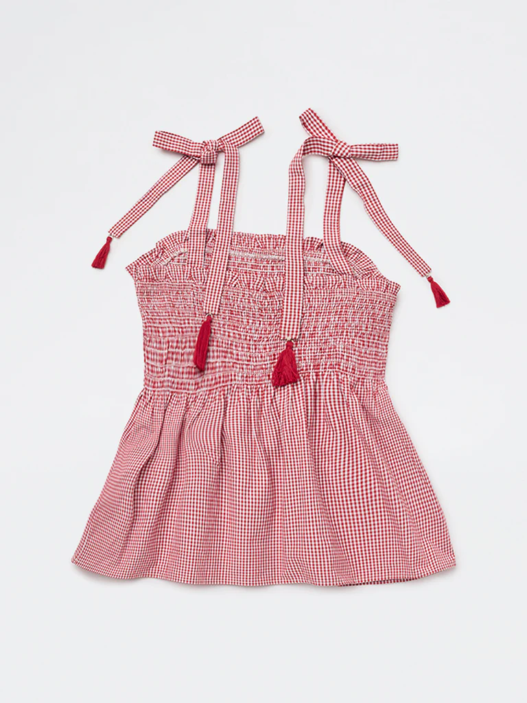 Y&F Kids Girls Red Checkered Peplum Top - Image 2