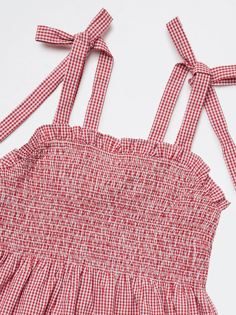 Y&F Kids Girls Red Checkered Peplum Top - Image 3