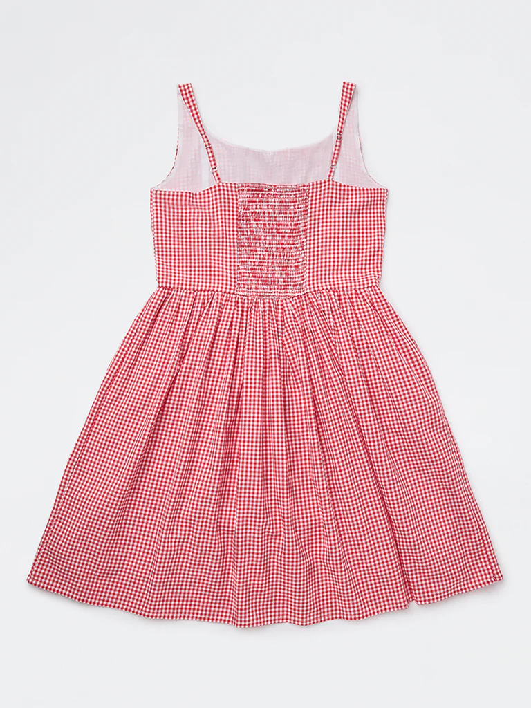 Y&F Kids Girls Red Gingham Check A-Line Cotton Dress - Image 2
