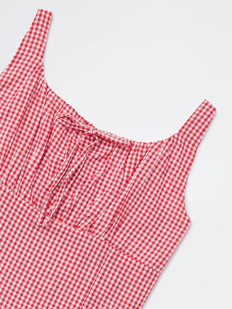Y&F Kids Girls Red Gingham Check A-Line Cotton Dress - Image 3
